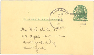 Postcard from Jeannette Anderson to the NAACP