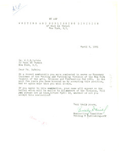Letter from New York Council of the Arts, Sciences, and Professions to W. E. B. Du Bois