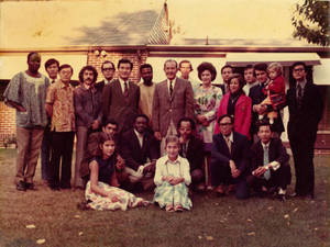 International students outside of Dr. Attallah A. "Ted" Kidess's home (1972)