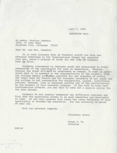 A letter from Frank Fu to Mr. & Mrs. Lambdin (July 7, 1982)