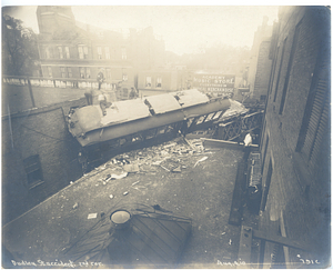 Dudley Street accident, view from rooftop of car lodged in building