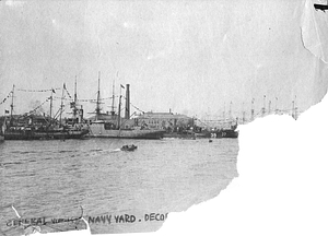 Navy yard with decorated ships