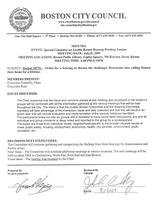 Special Committee on a Livable Boston working session/hearing minutes, July 28, 2009