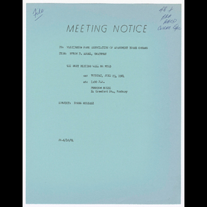 Letter from Byron Angel to Washington Park Association of Apartment House Owners (WAPAAHO) about meeting to be held June 23, 1964 at Freedom House