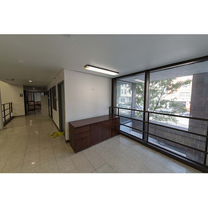 Harriet Tubman House second-floor walkway near window facing Columbus Avenue
