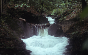 Debris caught in V-notch weir on the South Branch Birch Brook Stream Gauging Station. Morning after the 2.5" overnight (29-30 June 1973) rainfall event.