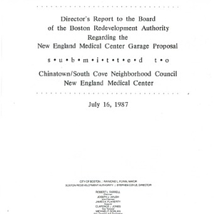 Director's report to the Board of the Boston Redevelopment Authority regarding the New England Medical Center's garage proposal