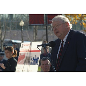 Neal Finnegan speaking at the Veterans Memorial dedication ceremony