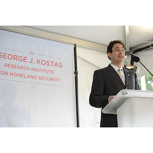 David Luzzi, dean of the College of Engineering at Northeastern University, speaks at the groundbreaking ceremony for the George J. Kostas Research Institute for Homeland Security