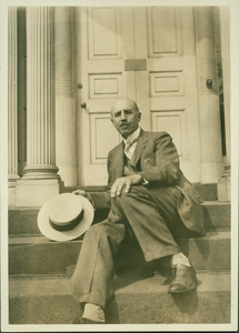 Portrait of William Sumner Appleton on front steps of Harrison Gray Otis House, Boston, Mass., 7 September 1929