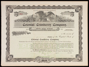 Colonial Cranberry Company capital stock certificate