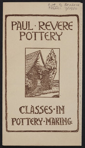 Brochure for Paul Revere Pottery, classes in pottery making, 80 Nottinghill Road, Brighton, Mass. and Boston, Mass., undated