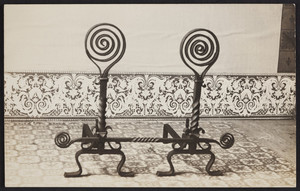 Postcard of spiral andirons, A.J.H. Turner Iron Work, Isle au Haut, Maine, undated