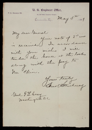 Amos Stickney to Thomas Lincoln Casey, May 5, 1889