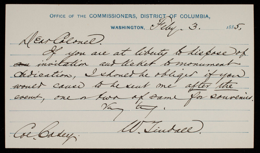 William Tindall to Thomas Lincoln Casey, February 3, 1885 (1)
