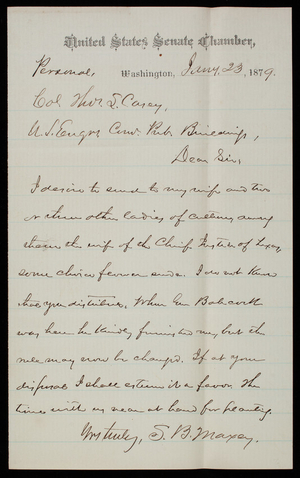 S. B. Maxey to Thomas Lincoln Casey, January 23, 1879