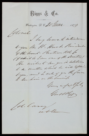 [George] W. Riggs to Thomas Lincoln Casey, June 20, 1879 - Digital ...