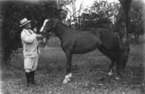 L. F. Hughes and his horse, Lady Spendthrift, at Soledad, Cuba