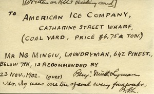Letter from Benjamin Smith Lyman to American Ice Company