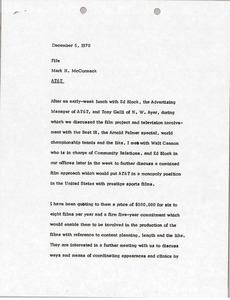 Memorandum from Mark H. McCormack to American Telephone and Telegraph Company file