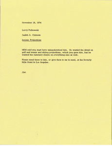 Memorandum from Judy A. Chilcote to Larry Pelkowski