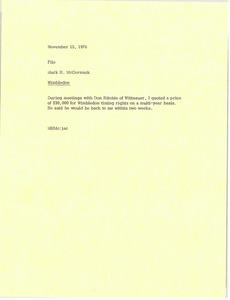 Memorandum from Mark H. McCormack to Wimbledon file