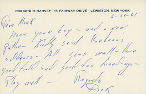 Card from Richard R. Harvey to Mark H. McCormack