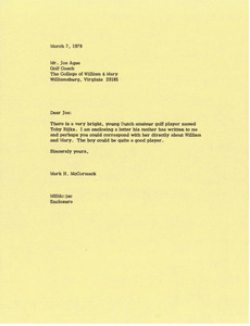 Letter from Mark H. McCormack to Joe Agee