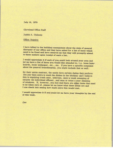 Memorandum from Judith A. Chilcote to Cleveland office staff