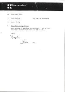 Memorandum from James Kelly to John Webber