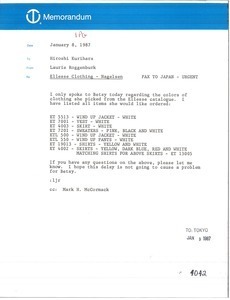 Memorandum from Laurie Roggenburk to Hiroshi Kurihara