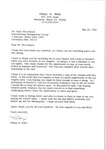 Letter from Hillary H. Niblo to Mark H. McCormack