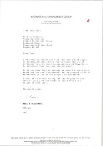 Letter from Mark H. McCormack to A. A. Greener