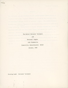 The Mental Patients' Movement and Patients Rights by Judi Chamberlin