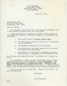 Letter from Judi Chamberlin to Olin R. McGill