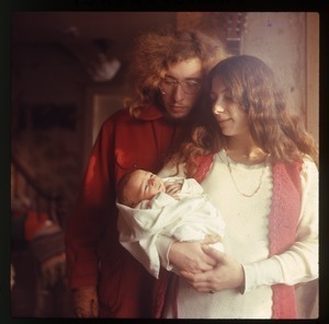 Charles Light, Nina Keller, and baby (Eben Light), Montague Farm Commune