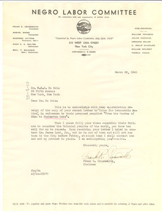 Letter from Frank R. Crosswaith to W. E. B. Du Bois