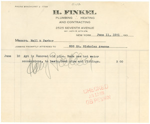 Invoice from H. Finkel