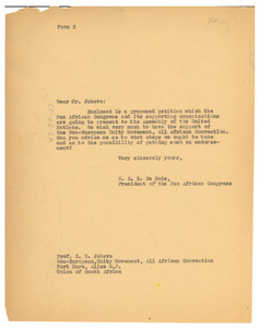 Letter from W. E. B. Du Bois to Non-European Unity Movement