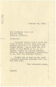 Letter from W. E. B. Du Bois to South Side Trust and Savings Bank