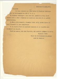 Memorandum from Captain Louis R. Mehlinger to Commanding Officer, 368th Regiment