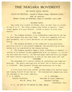 Announcement from W. E. B. Du Bois to Niagara Movement members