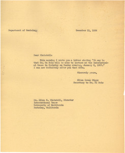 Letter from Ellen Irene Diggs to University of California, Berkeley