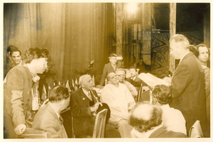 W. E. B. Du Bois seated in group at Afro-Asian Writers Conference, Tashkent