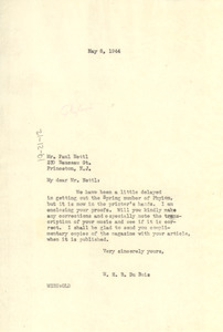 Letter from W. E. B. Du Bois to Paul Nettl