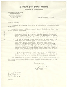 Letter from New York Public Library Schomburg Center to W. E. B. Du Bois