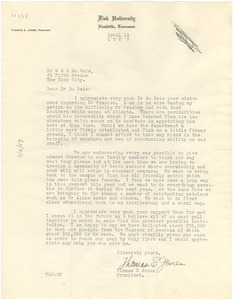 Letter from Thomas E. Jones to W. E. B. Du Bois