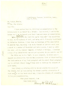 Letter from Henry W. Pinkham to W. E. B. Du Bois