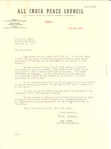 Letter from All India Peace Council to W. E. B. Du Bois