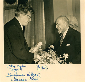 Konstantin Kudrov congratulating W. E. B. Du Bois